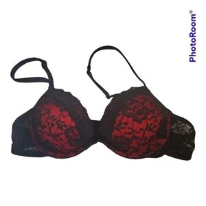 LA SENZA Red Black Push Up Bra - Size XS, 32A